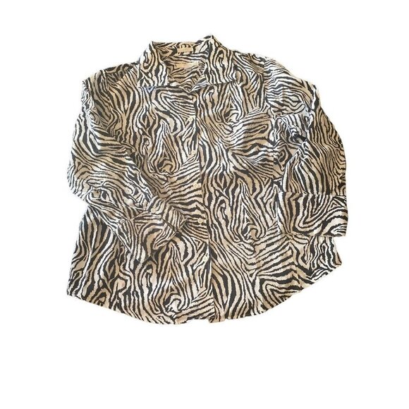 Chicos Black White Zebra Animal Print Button Up Shirt Size 2 (12/14) - Picture 1 of 5